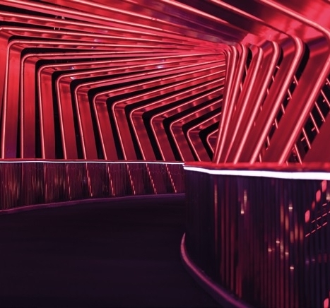 Footbridge with red neon effect
